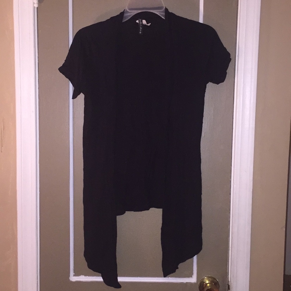 Black open front cover up with short sleeves